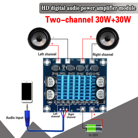 AMPLIFICADOR DE POTENCIA DE Audio estéreo Digital TPA3110 XH-A232, 30W + 30W, 2,0 canales, placa DC 8-26V 3A C6-001 ► Foto 1/4