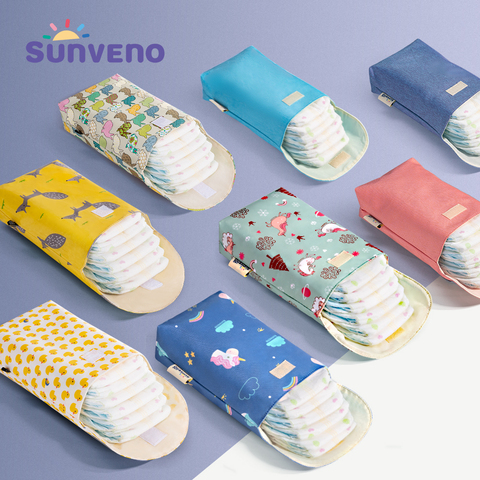 Sunveno-Bolsa de pañales para bebés, organizador reutilizable impermeable con impresiones de moda, bolsa de tela húmeda/seca, bolsa de almacenamiento para momias, bolsa de pañales de viaje ► Foto 1/6