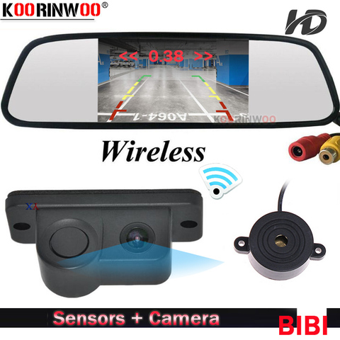 Koorinwoo-Sensores de aparcamiento para coche Sony AHD Parktronic, inalámbricos, cámara trasera, marcha atrás, con Monitor de espejo, sonido de altavoz de estacionamiento ► Foto 1/6