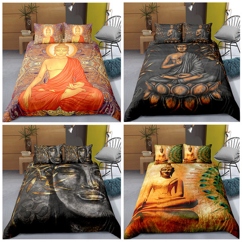 Juego de cama con funda de edredón para adultos, juego de cama con Buda impreso de seta King y Queen, funda de almohada, 2/3 Uds. ► Foto 1/6