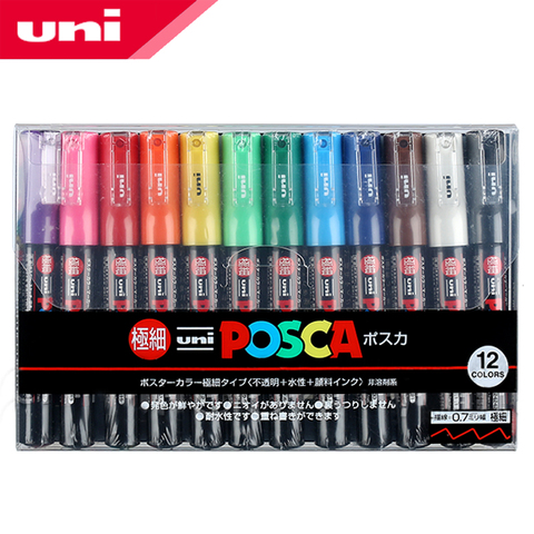 Juego de 12 colores de rotuladores de arte para Mitsubishi Uni Posca, marcador de pintura de PC-1M, Extra fino, Bullet Tip-0.7mm, oficina y escuela ► Foto 1/6