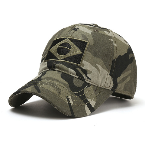 Gorra de béisbol de camuflaje del ejército para hombre, sombrero bordado con bandera de Brasil para deportes al aire libre, táctica, informal, sombreros de caza ► Foto 1/6