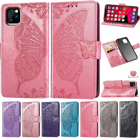 Funda de cuero PU con relieve para iPhone 11 Pro XR X XS MAX, funda de lujo con mariposa y flores para iPhone 8 7 6 6S Plus ► Foto 1/6