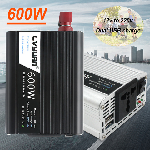 600W/1000W inversor de la energía del coche DC 12V a AC 220V 230V convertidor de adaptador de carga Dual conector Universal USB Auto Accesorios negro ► Foto 1/6