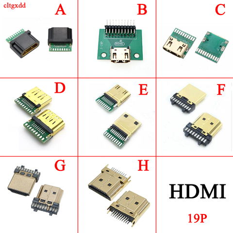 Conector macho hembra de 19 pines compatible con HDMI, toma de prueba de chapado en oro, reparación de conector de repuesto, placa PCB de soldadura, pieza DIY, 1 ud. ► Foto 1/2