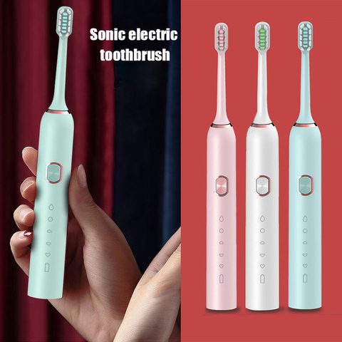 Cepillo de dientes eléctrico para blanqueamiento de dientes, cepillo de dientes eléctrico ultrasónico, lavable, recargable, temporizador para adultos ► Foto 1/6