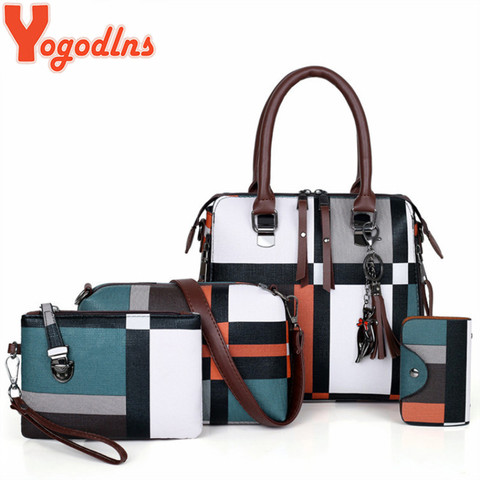 Yogodlns-Bolsos de lujo a cuadros para mujer, conjunto de 4 bolsos con borla y bolso de viaje femenino, 2022 ► Foto 1/6