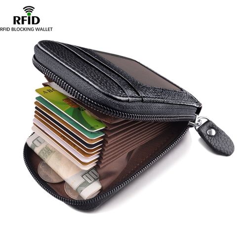 Cartera de cuero genuino para hombre, Tarjetero con bloqueo RFID, bolsillo con cremallera ► Foto 1/6