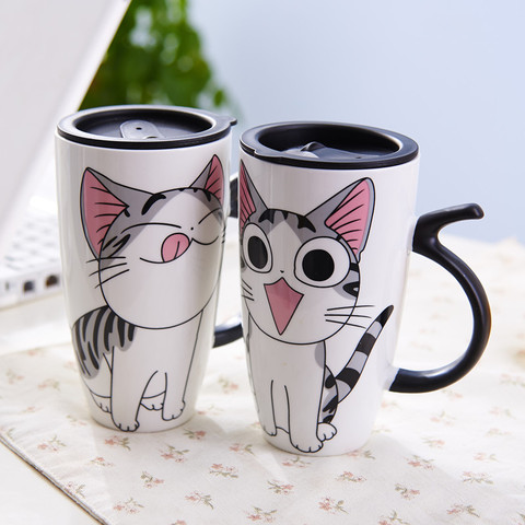 Tazas de cerámica con tapa para gato, tazas de café, té de la leche, gran capacidad, 600ml, regalos, novedad ► Foto 1/6