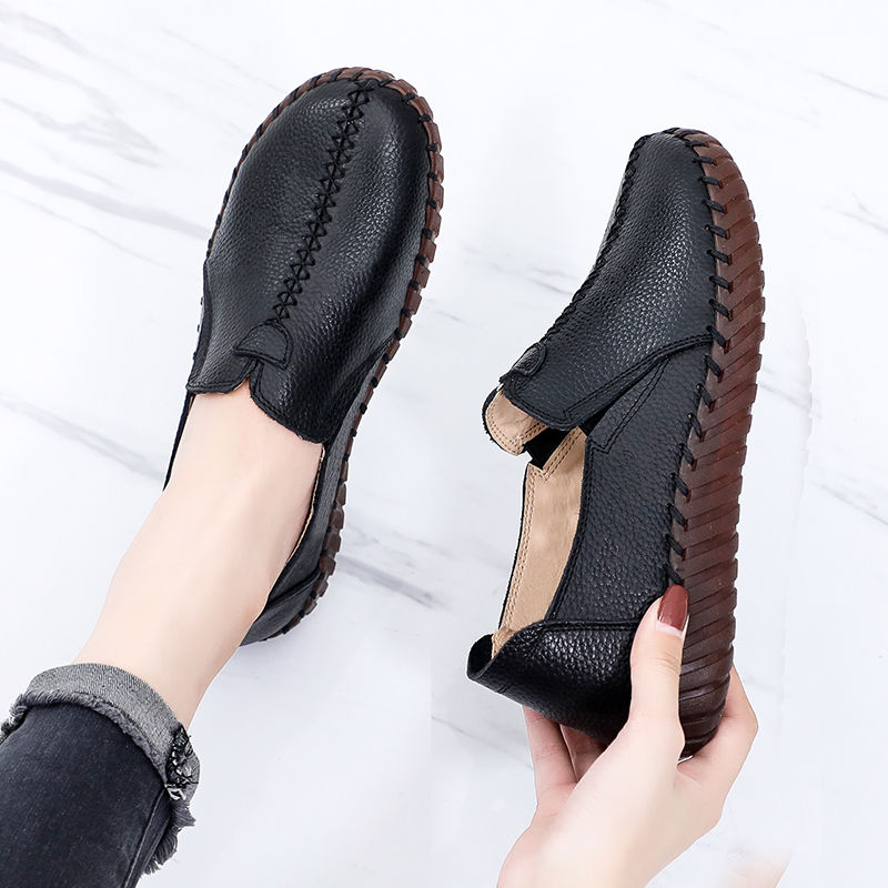 Mocasines impermeables de piel auténtica para mujer, mocasines planos con costuras, de talle grande, color blanco ► Foto 1/6