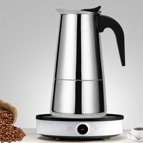 Cafetera de acero inoxidable Moka, cafetera Geyser, hervidor de café, cafetera Latte, percolador, estufa, herramientas de café ► Foto 1/6