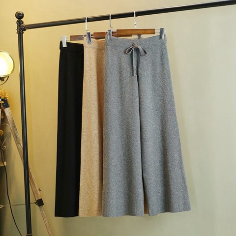 Gigou-suéter de punto para mujer, Pantalones rectos largos y sueltos informales con cordón, pantalón de cuadros de cintura alta para Otoño e Invierno ► Foto 1/6