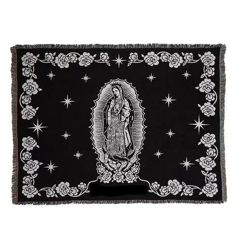 Manta de Super Virgen María, tapiz con personalidad, manta de siesta para aire acondicionado de oficina, adornos para sofá y sala de estar, color negro y rojo ► Foto 1/5