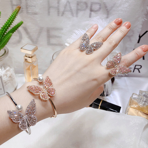 Brazalete y pulsera ajustable de mariposa de cristal elegante para mujer, bisutería moda coreana japonesa ► Foto 1/6