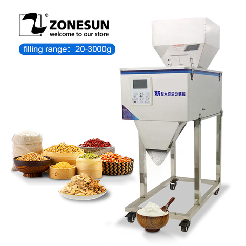 ZONESUN-máquina de almacenamiento de alimentos, materiales granulados en polvo, pesaje, embalaje, máquina de llenado para semillas, granos de café, 3000g ► Foto 1/3