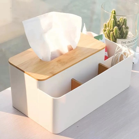 Caja de pañuelos con soporte de Control remoto para maquillaje, caja de almacenamiento de cosméticos, contenedor de papel para servilletas, organizador de escritorio, herramientas de decoración ► Foto 1/5