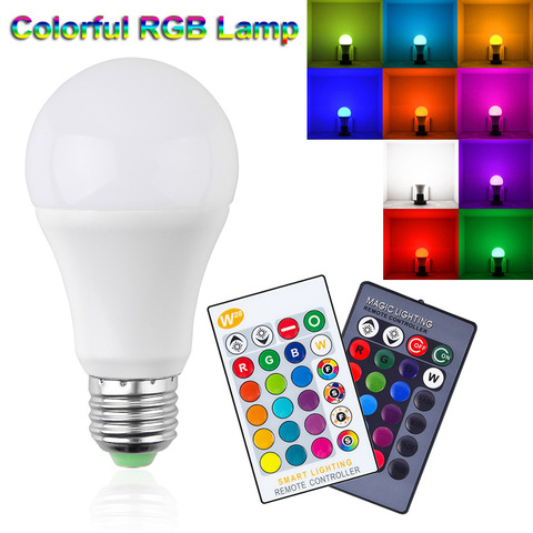 Lámpara LED de colores cambiable con mando a distancia y modo de memoria, lámpara de 110V, 220V, E27, RGBW, bombillas de luz LED, 5W, 10W, 15W, RGB ► Foto 1/6