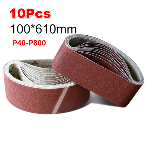 Correas de lijado de 100x610mm, bandas de papel lija abrasivo para lijadora, herramientas rotativas eléctricas, accesorios Dremel, 40-800 de grano, 10 uds. ► Foto 1/5