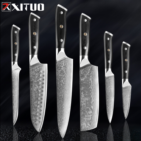 XITUO Damasco acero cocina Chef cuchillo VG10 profesional japonés Santoku Sushi cuchilla de afeitar conjunto G10 mango nuevo ► Foto 1/6