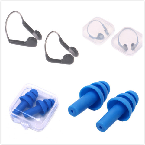 Para nadar de silicona suave Clips para la nariz 2 tapones para los oídos engranaje con una caja accesorios para piscina deportes acuáticos ► Foto 1/6