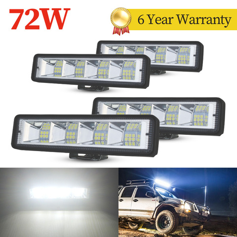 Barra de luz LED de 72W para trabajo de coche, 4x4, 24 luces, todoterreno, SUV, ATV, Tractor, barco, camiones, excavadora, 12V, 24V, haz combinado led, 4 Uds. ► Foto 1/6