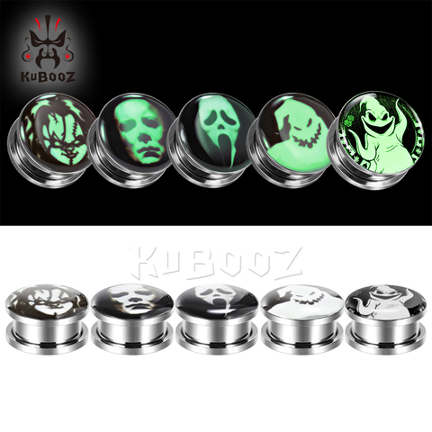 Expansores de oreja con Logo de calavera brillante en la oscuridad, tapones para el oído, Piercing, Perno, regalo de moda, 6mm a 30mm ► Foto 1/6