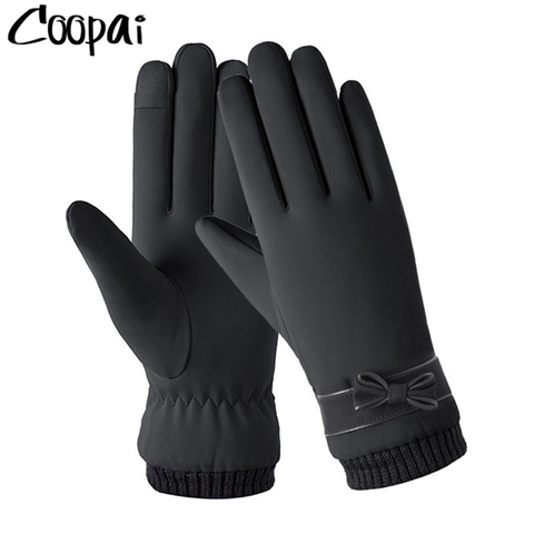 De moda guantes táctiles de Invierno para mujer a prueba de viento impermeable interior de felpa caliente guantes de dama de la pantalla táctil de la piel suave mujeres guantes ► Foto 1/6