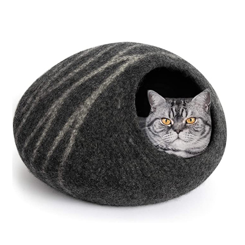 Cama Cueva de Gato, lana de fieltro ecológica, 100% de lana de Merino Natural hecho a mano en Nepal Pod gatos y gatitos cálida y acogedora cama para gatos ► Foto 1/1