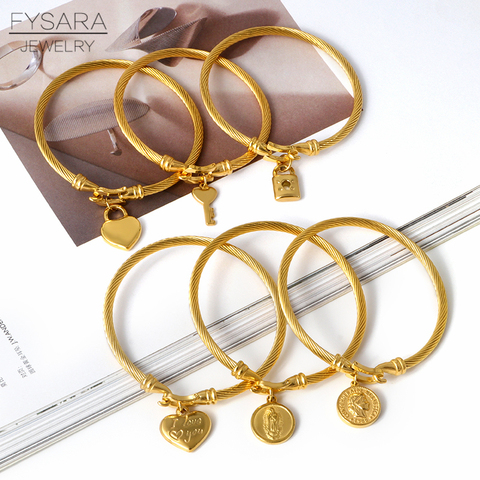 FYSARA-brazalete de alambre de acero inoxidable y titanio para mujer, brazalete con cerradura de llave, pulsera, abalorios dorados, joyería, 361L ► Foto 1/6