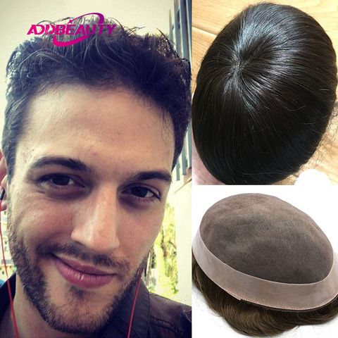 AddBeauty encaje suizo y tupé de poliuretano sistemas de reemplazo hecho a mano hombre peluca cabello humano Natural Remy indio 6 pulgadas ► Foto 1/6