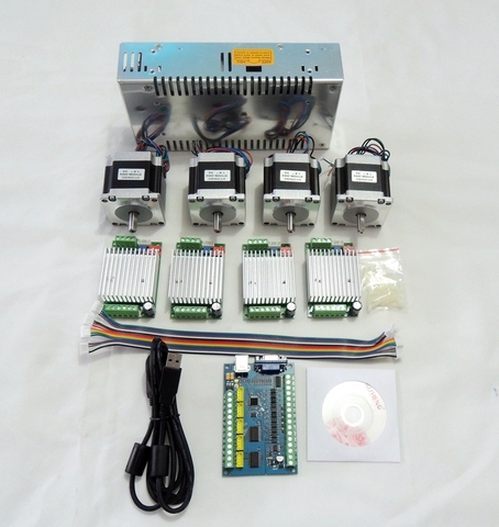 Enrutador CNC Mach3 kit de 4 ejes USB, controlador de motor paso a paso TB6600 + Placa de control usb de 5 ejes 100KHZ + motor Nema23 57HS56 + fuente de alimentación 24V ► Foto 1/5