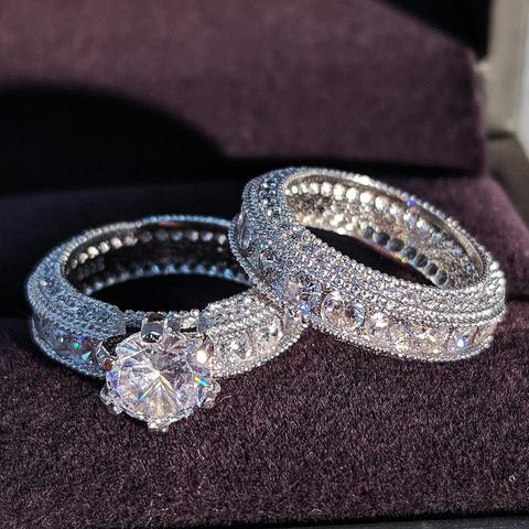 Conjunto de anillos de boda de Plata de Ley 925 para mujer, compromiso, dedo africano, regalo de Navidad, joyería R4428 ► Foto 1/6
