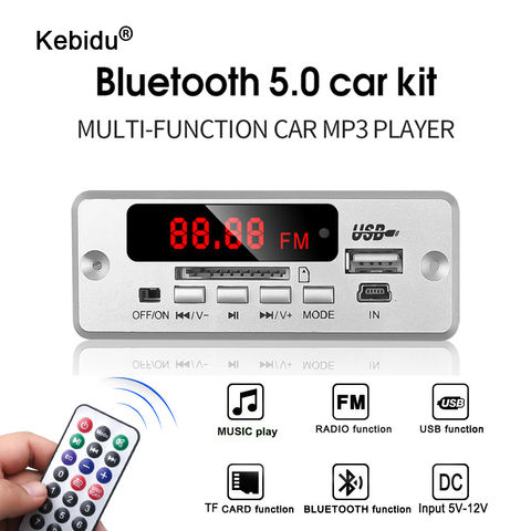 3,5mm AUX USB Bluetooth FM Radio V5.0 receptor inalámbrico MP3 jugador 5V 12V placa decodificadora de Mp3 Módulo 1 Din música altavoz Kit de coche ► Foto 1/6