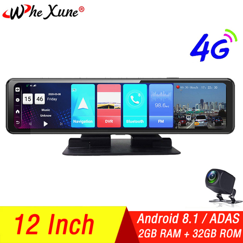 WHEXUNE nueva 4G Android 8,1 2GB + 32GB espejo retrovisor para coche Cámara Full HD 12 ”DVR ADAS cámara de salpicadero navegador GPS Wifi cámara cámaras ► Foto 1/6