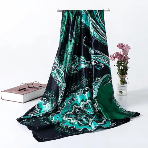 Bufandas cuadradas de satén para mujer, chal de seda con diseño estampado y de estilo hiyab pañuelo femenino a la moda con tamaño de 90*90 cm, de marca de lujo ► Foto 1/6