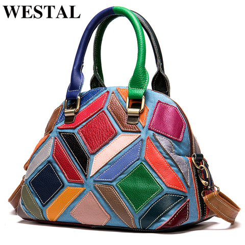 WESTAL bolsas para las mujeres el 2022 de las mujeres hombro bolsa de diseñador de cuero genuino bolso de patchwork bolsas bolso de mano mujer bolsos para mujer 953 ► Foto 1/6