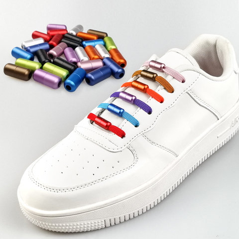 Cordones de zapatos sin atar para niños y adultos, 1 par de cordones elásticos para zapatos, multicolor, cordones para perezosos, 21 colores ► Foto 1/6