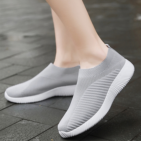 Zapatos planos con plataforma de malla transpirable para mujer, zapatillas informales suaves sin cordones, calcetín de punto, talla grande 43 ► Foto 1/6