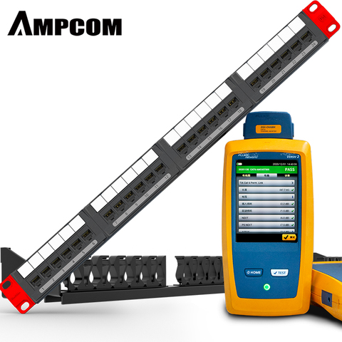 AMPCOM serie Premium CAT5e/6 24/48 puertos Panel de montaje en Rack-1/2U 19 pulgadas RJ45 Ethernet 568A 568B... 50u chapados en oro ► Foto 1/6