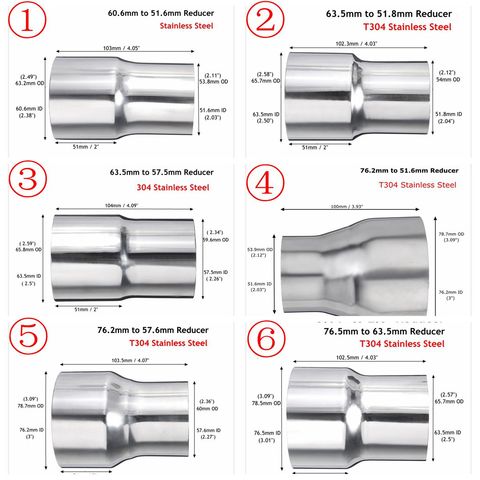 Reductor de escape estándar Universal de acero inoxidable para coche, adaptador de tubo conector de 76mm 63mm 60mm a 63mm 57mm 52mm 50mm 6 tamaños ► Foto 1/6