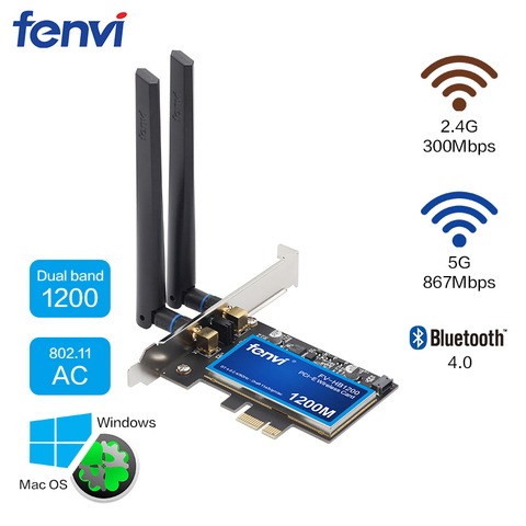 FV-HB1200, MacOS de escritorio, Hackintosh, banda Dual, 1200Mbps, Bluetooth 4,0, adaptador inalámbrico PCI-E Wi-Fi, 802.11ac, BCM94360CS2, tarjeta Wifi ► Foto 1/6