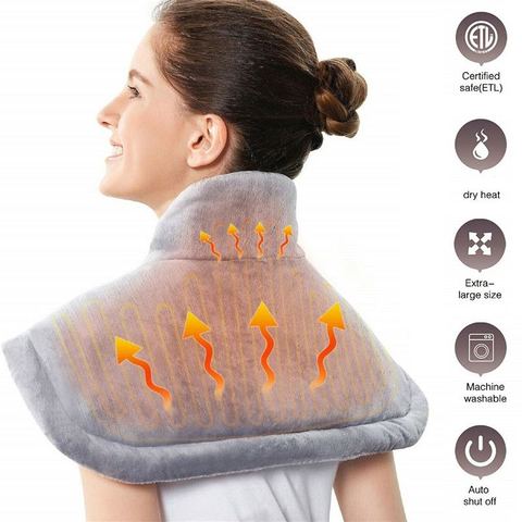 Manta eléctrica de calentamiento grande, portátil, para hombros, cuello, espalda, chal, alivia el dolor, controlador de temperatura ► Foto 1/6