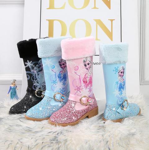 Zapatos de cuero de princesa Disney para niñas, zapatos de tacón alto  informales con flores y purpurina para niñas, zapatos de niñas con nudo de