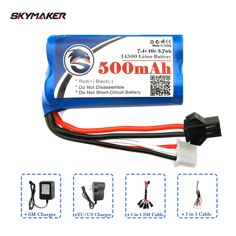 Skymaker-batería Lipo 2S 7,4 V 500mAh para coche MN45 WPL D12 D90 RC, batería Lipo con cargador, accesorios para coche 14500 ► Foto 1/6