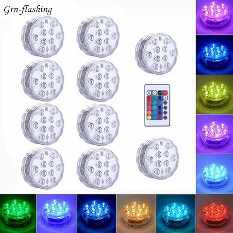 10 luces Led sumergibles para jardín, fuente de piscina, Spa, fiesta, baño, IP68, impermeable, lámpara subacuática, mando a distancia ► Foto 1/6