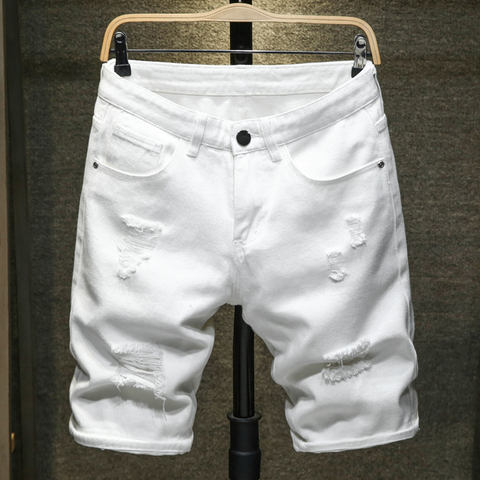 Pantalones cortos vaqueros rasgados para hombre, Shorts de estilo clásico en blanco y negro, informales, ajustados, de marca, novedad de verano 2022 ► Foto 1/6