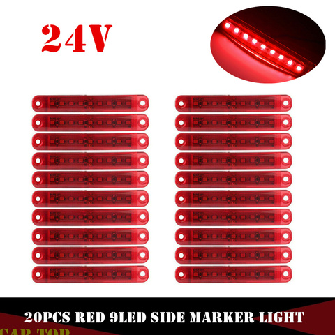 20 piezas rojo indicador lateral luz 9LED Luz de cola autobús tráiler camión 24V luces LED impermeable LED indicador de aparcamiento Luz ► Foto 1/5