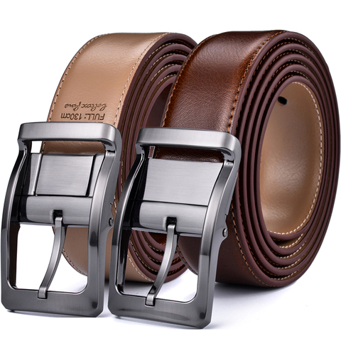 Beltox-Cinturón Reversible de cuero para hombre, cinturón clásico de 85cm a 160cm, hebilla de rotación, dos en uno ► Foto 1/6