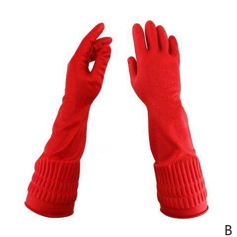 Guantes de cocina lavadora platos de limpieza lavado rojo largo manga de goma Latex resistente al agua herramienta guantes D8M5 ► Foto 1/6