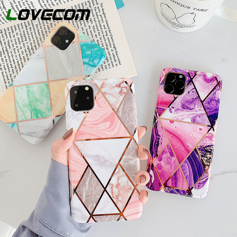 LOVECOM-funda de teléfono con diseño geométrico de mármol para iPhone, funda trasera suave IMD electrochapada, para iPhone 12, Mini, 12, 11 Pro, Max, XR, X, XS, Max, 7, 8, 6S Plus ► Foto 1/6